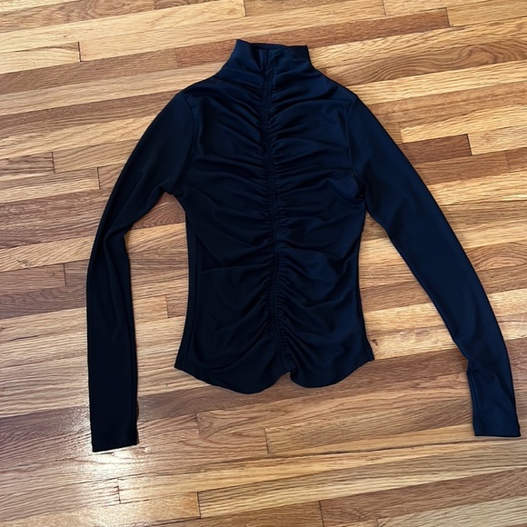 Ruched Mesh Mock Neck Turtle Nexk - Picture 1 of 2